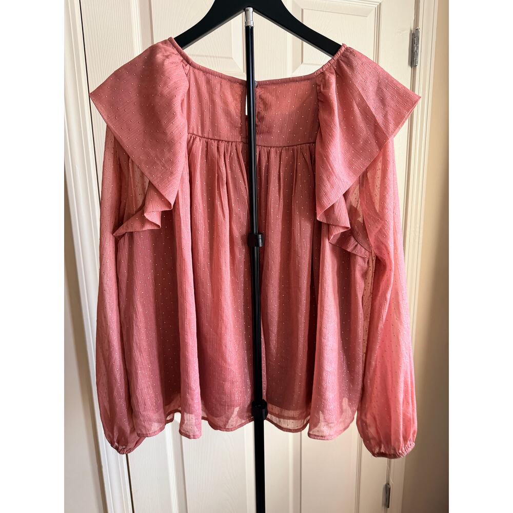 Entro boho ruffle blouse rose ad gold dots euc M - Picture 5 of 7